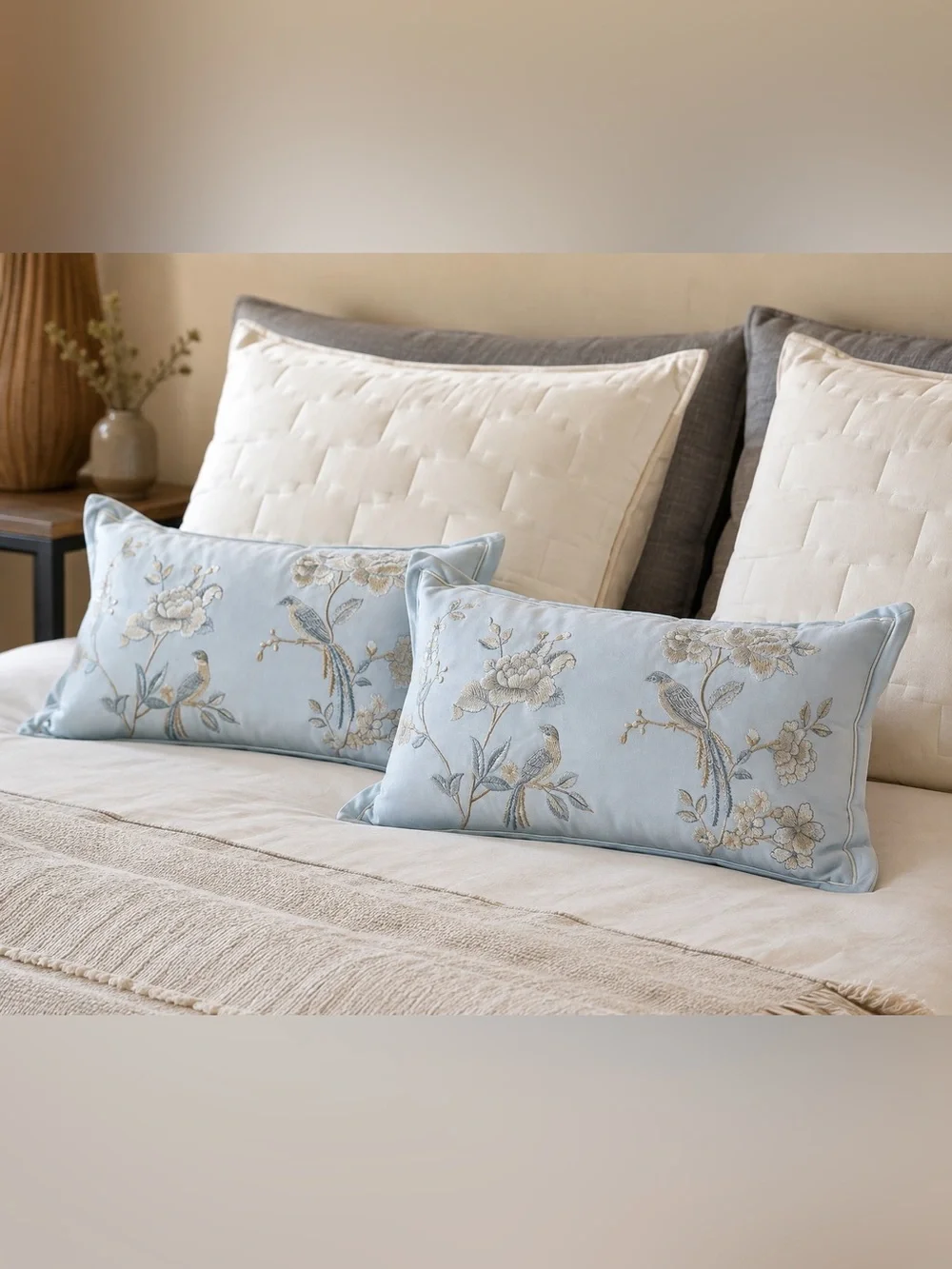 WAMSUTTA Chinoiserie Bird & Blossom Embroidered Lumbar Feather Insert #0630266A